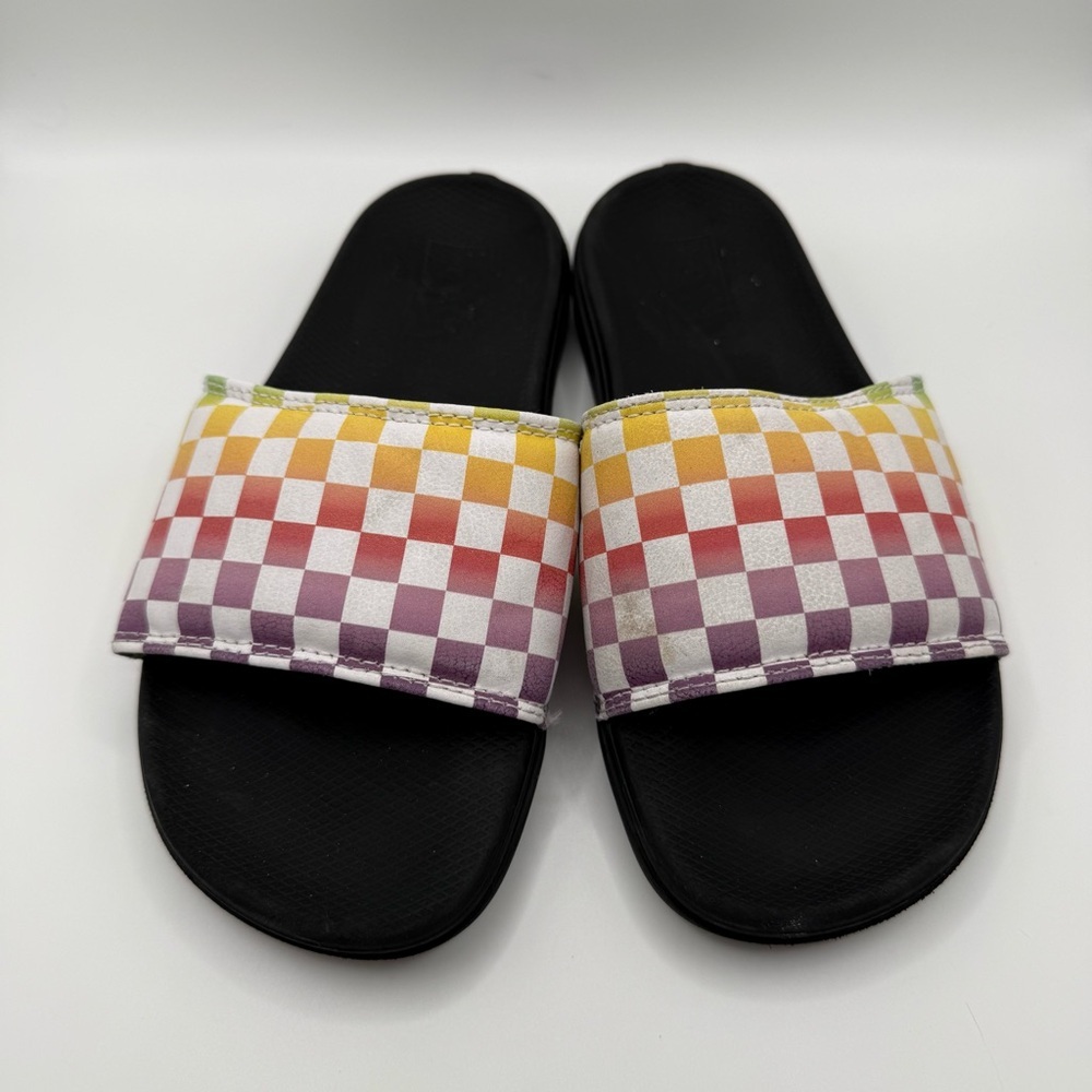 Vans Off The Wall Checkerboard Slide Sandals Missy Size‎ 4 Multicolor Strap - Picture 5 of 6